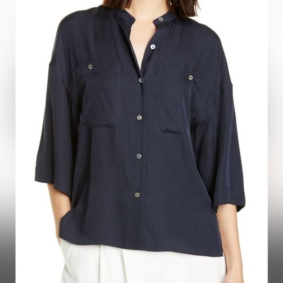 Vince Silk Blend Utility Shirt blue Sz S - Picture 3 of 9
